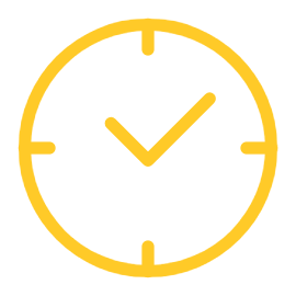 A yellow line icon depicts a clock.