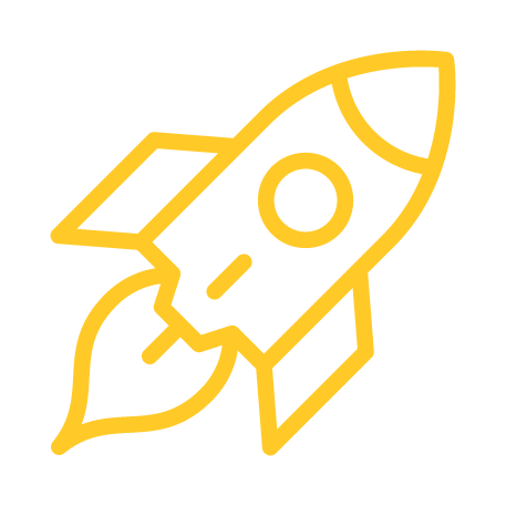A yellow icon depicts a rocket ship blasting off.