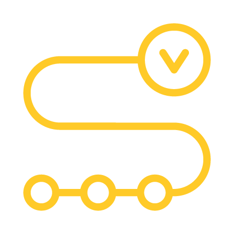 A yellow icon depicts a series of steps leading to a goal.