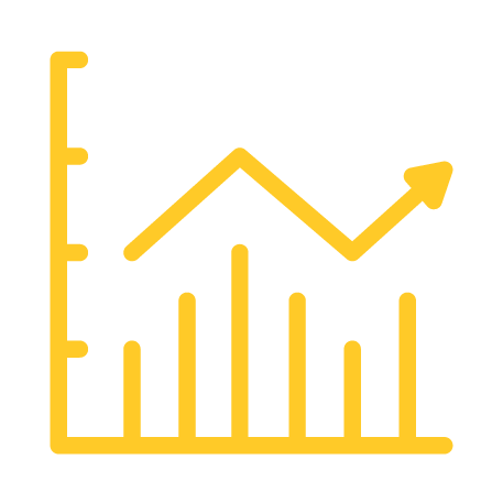 A yellow icon depicts a bar graph with an upward trend.