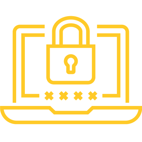 A yellow icon depicts a laptop with a padlock.