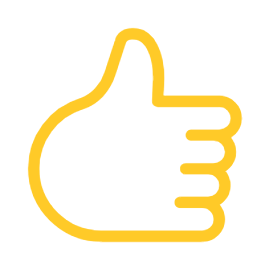 A yellow line icon depicts a hand giving a thumbs-up gesture.