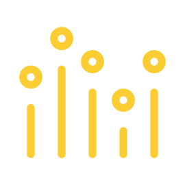 A yellow line icon depicts a data visualization.