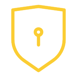 A yellow line icon depicts a shield with a keyhole.
